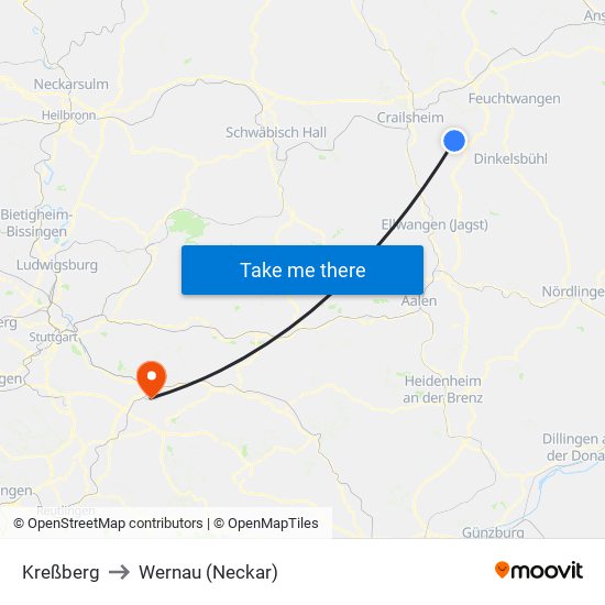 Kreßberg to Wernau (Neckar) map