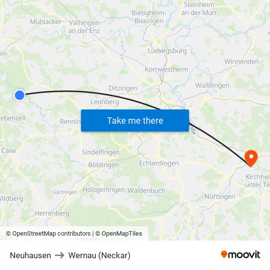 Neuhausen to Wernau (Neckar) map