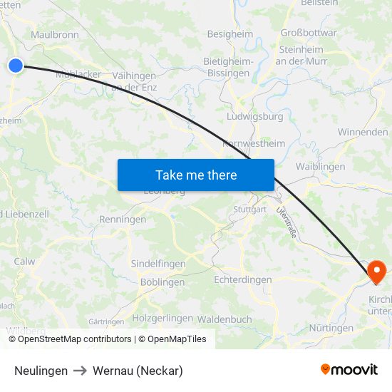 Neulingen to Wernau (Neckar) map