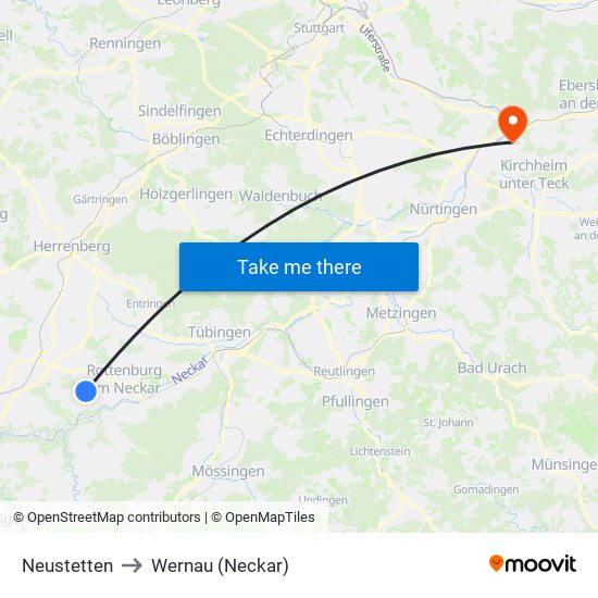 Neustetten to Wernau (Neckar) map