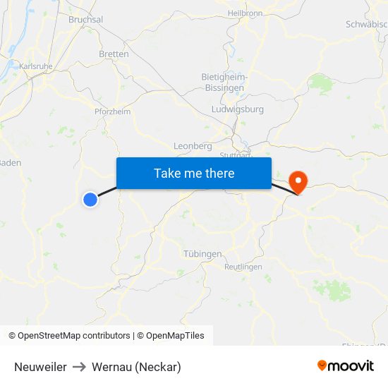 Neuweiler to Wernau (Neckar) map
