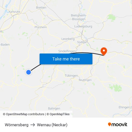 Wörnersberg to Wernau (Neckar) map