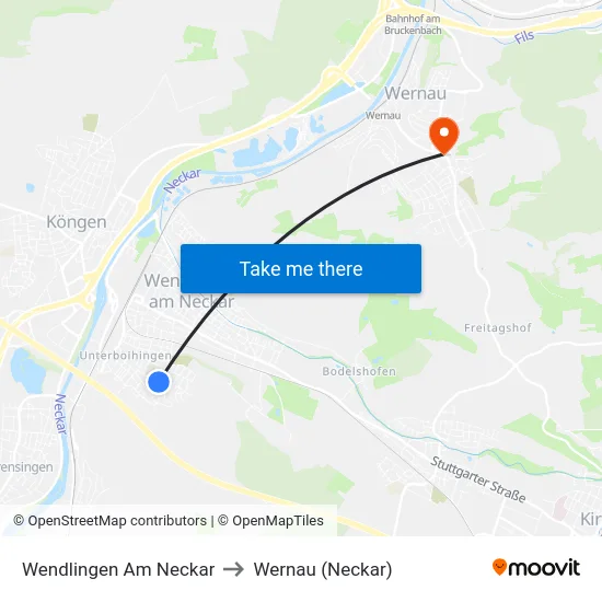Wendlingen Am Neckar to Wernau (Neckar) map