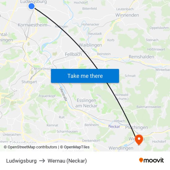 Ludwigsburg to Wernau (Neckar) map