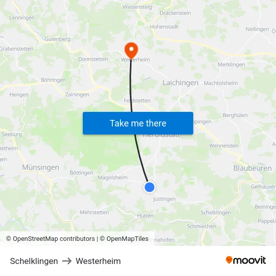 Schelklingen to Westerheim map