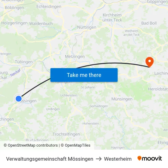 Verwaltungsgemeinschaft Mössingen to Westerheim map