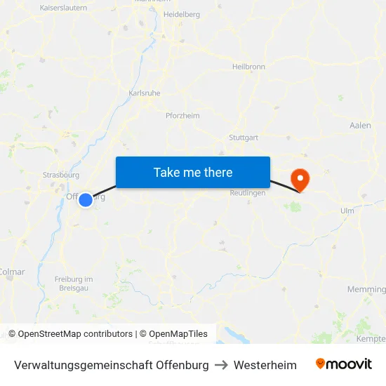 Verwaltungsgemeinschaft Offenburg to Westerheim map