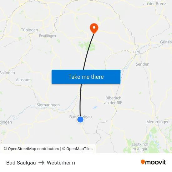 Bad Saulgau to Westerheim map