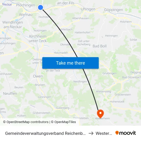 Gemeindeverwaltungsverband Reichenbach An Der Fils to Westerheim map