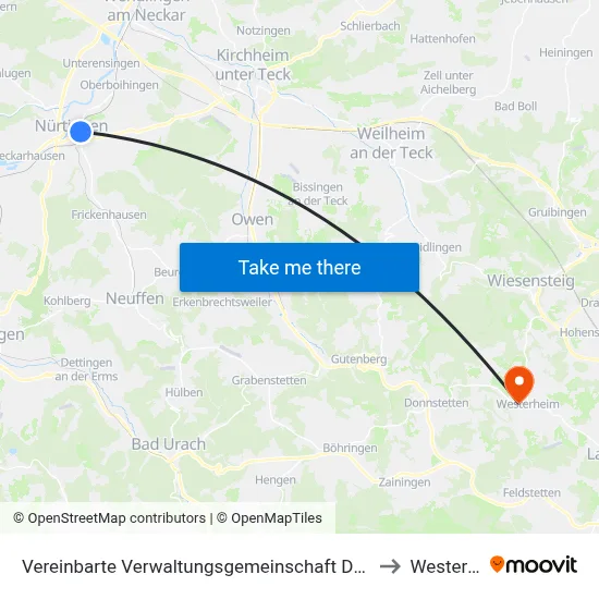 Vereinbarte Verwaltungsgemeinschaft Der Stadt Nürtingen to Westerheim map