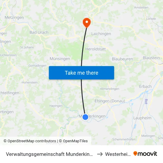 Verwaltungsgemeinschaft Munderkingen to Westerheim map