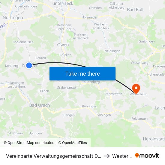 Vereinbarte Verwaltungsgemeinschaft Der Stadt Neuffen to Westerheim map