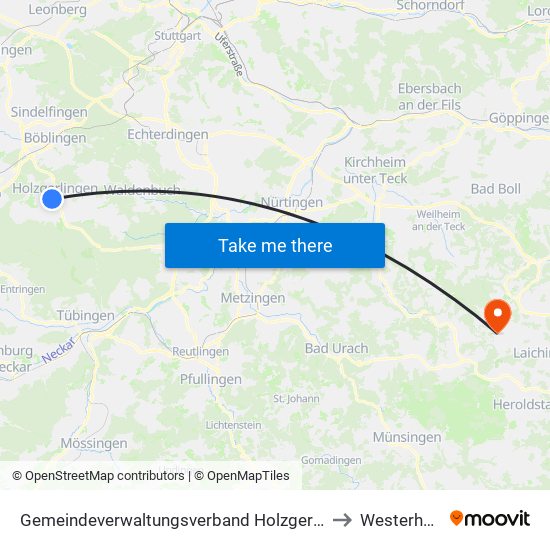 Gemeindeverwaltungsverband Holzgerlingen to Westerheim map