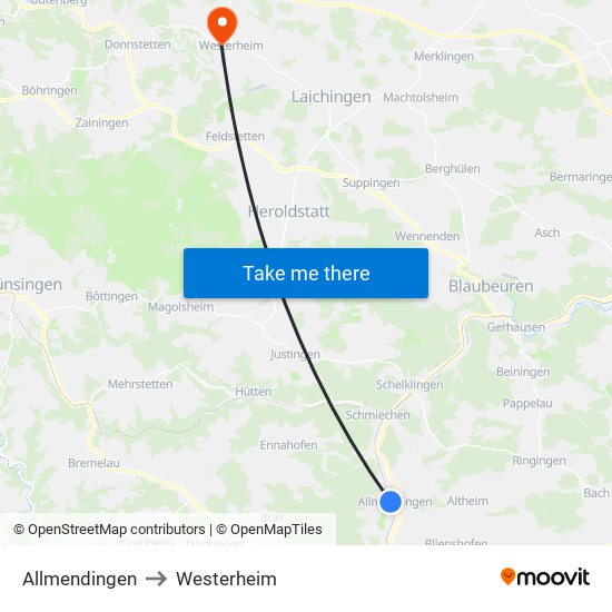 Allmendingen to Westerheim map
