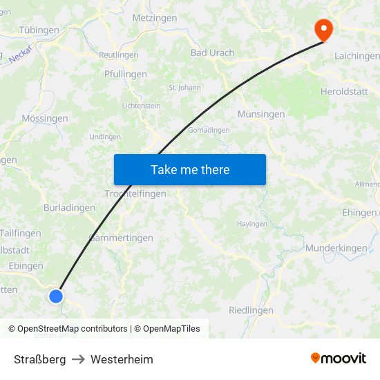 Straßberg to Westerheim map