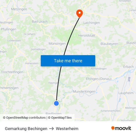 Gemarkung Bechingen to Westerheim map