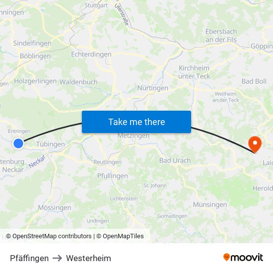 Pfäffingen to Westerheim map