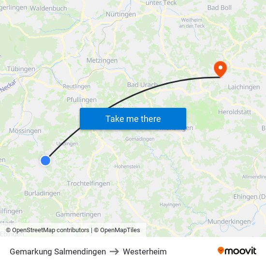 Gemarkung Salmendingen to Westerheim map