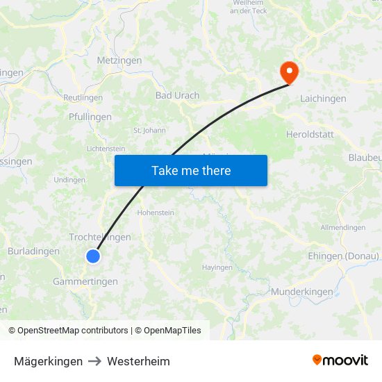 Mägerkingen to Westerheim map