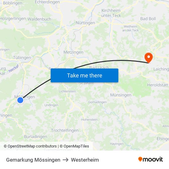 Gemarkung Mössingen to Westerheim map