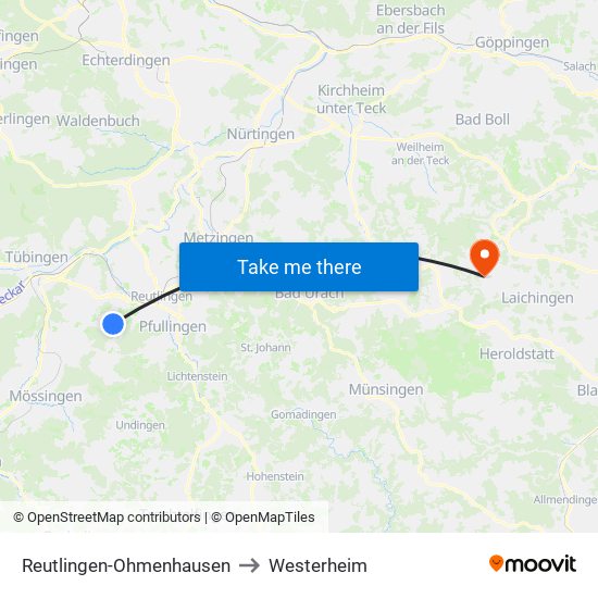 Reutlingen-Ohmenhausen to Westerheim map