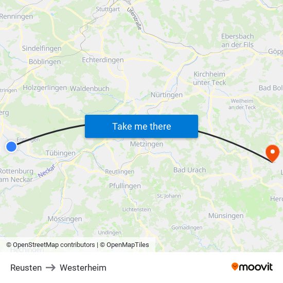 Reusten to Westerheim map