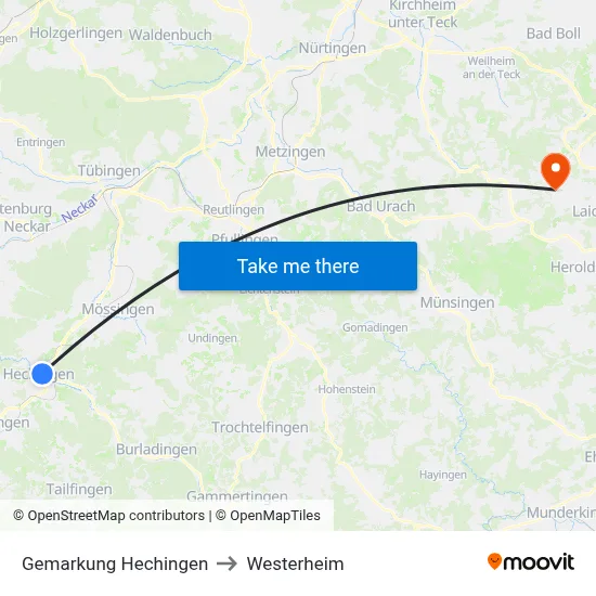 Gemarkung Hechingen to Westerheim map