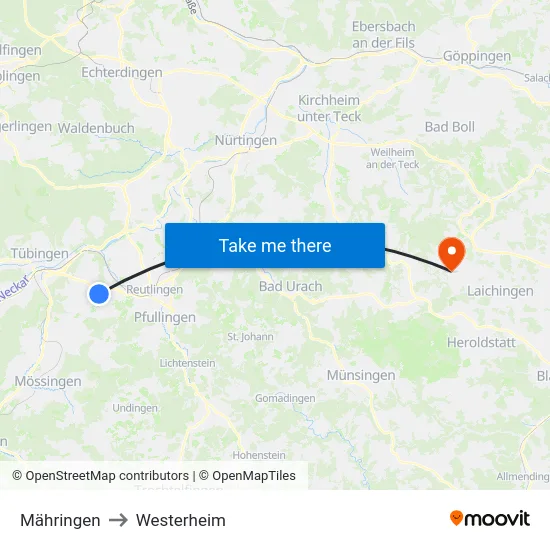 Mähringen to Westerheim map