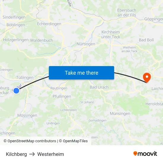 Kilchberg to Westerheim map