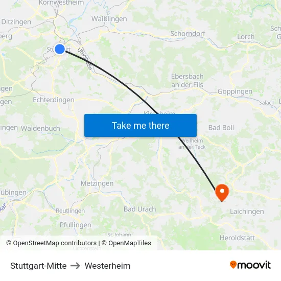 Stuttgart-Mitte to Westerheim map