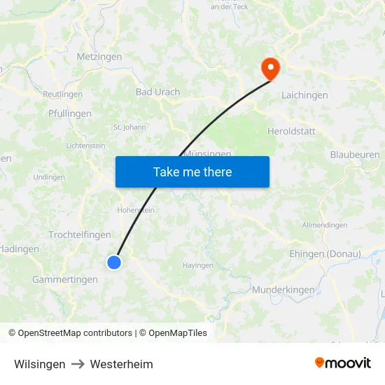 Wilsingen to Westerheim map