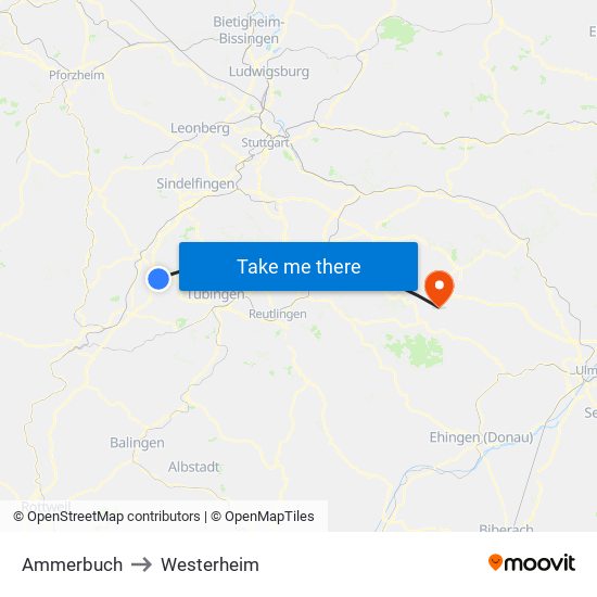 Ammerbuch to Westerheim map