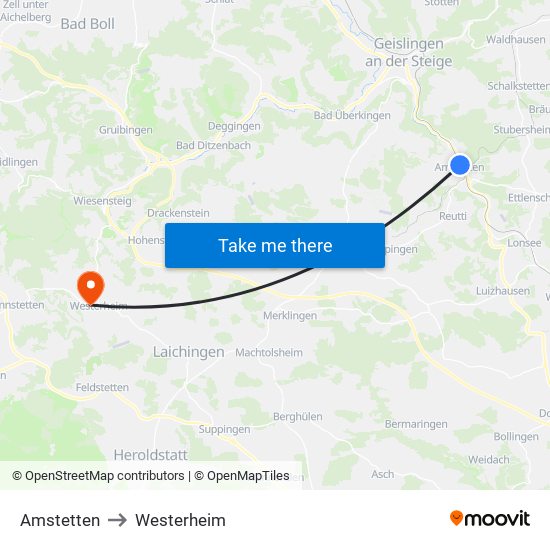 Amstetten to Westerheim map