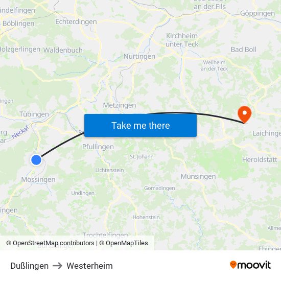 Dußlingen to Westerheim map