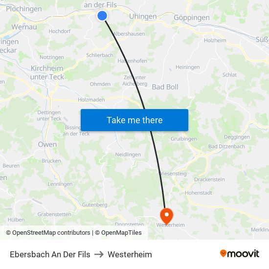 Ebersbach An Der Fils to Westerheim map