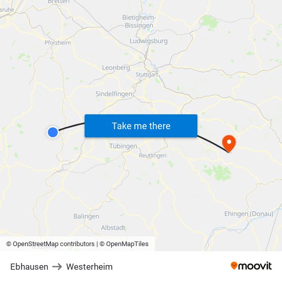 Ebhausen to Westerheim map