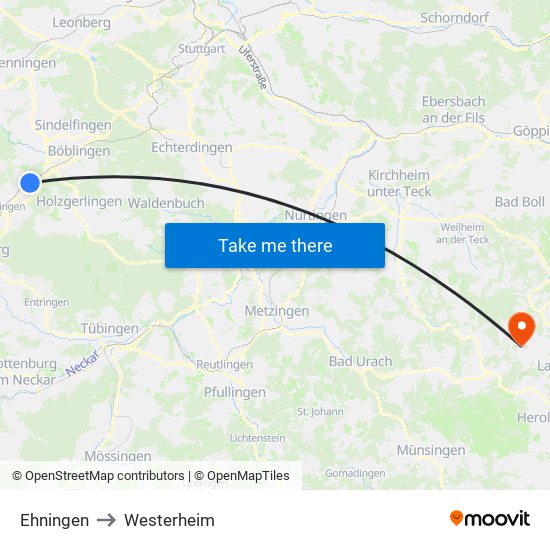Ehningen to Westerheim map