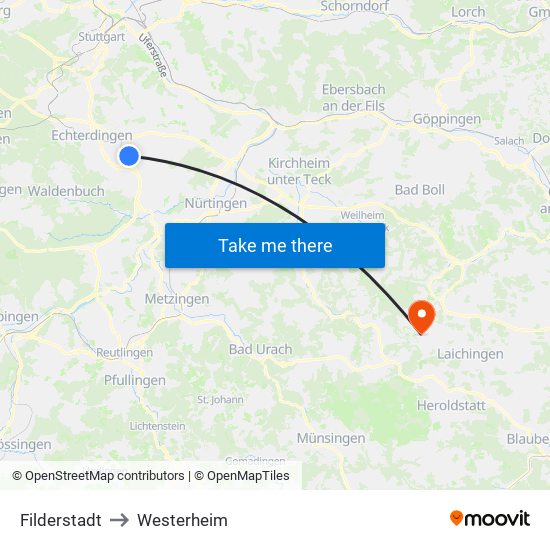 Filderstadt to Westerheim map