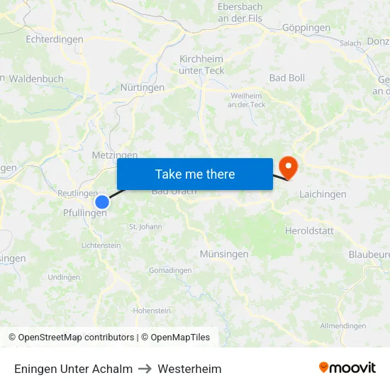 Eningen Unter Achalm to Westerheim map