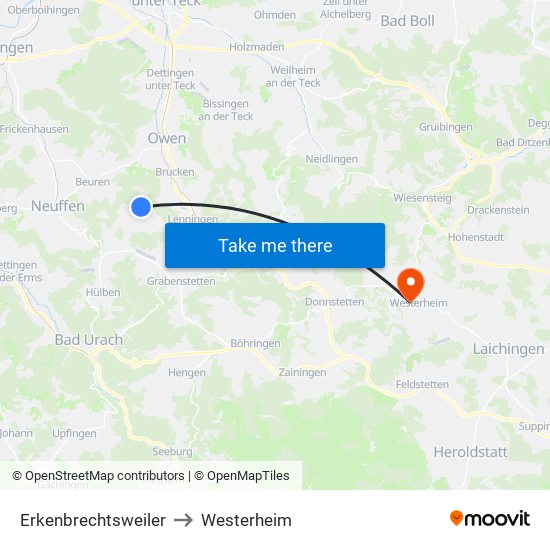 Erkenbrechtsweiler to Westerheim map