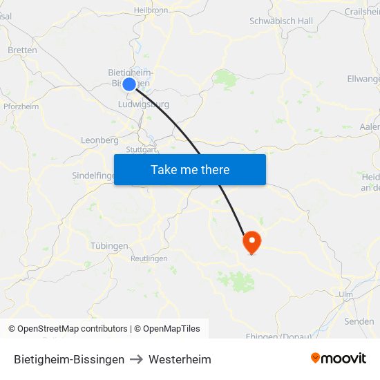 Bietigheim-Bissingen to Westerheim map