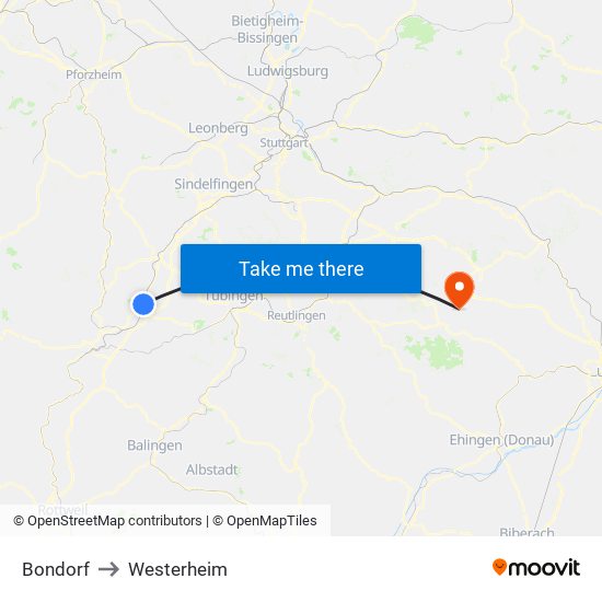 Bondorf to Westerheim map