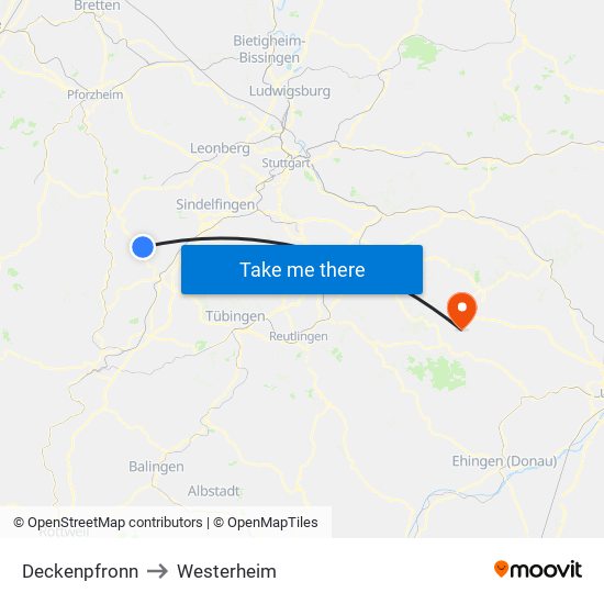 Deckenpfronn to Westerheim map