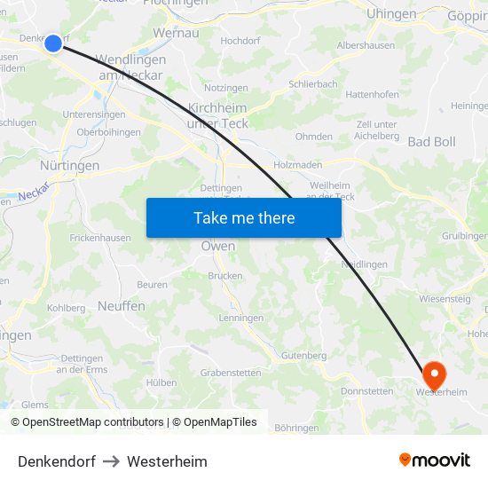 Denkendorf to Westerheim map