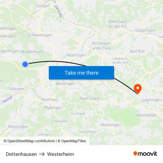 Dettenhausen to Westerheim map