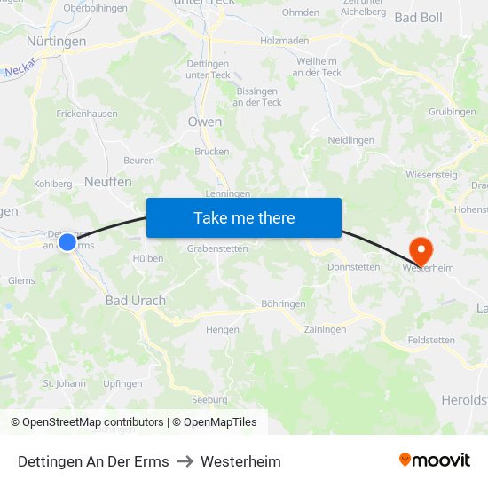 Dettingen An Der Erms to Westerheim map