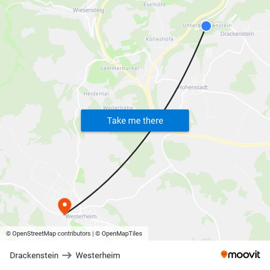 Drackenstein to Westerheim map