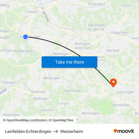 Leinfelden-Echterdingen to Westerheim map