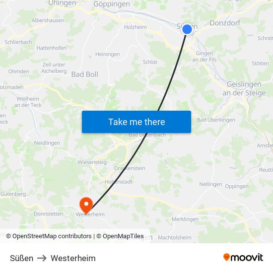 Süßen to Westerheim map