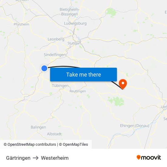 Gärtringen to Westerheim map